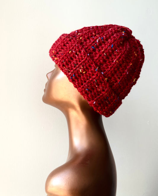 Chunky Wool Blend Beanie with Flecked Detail
