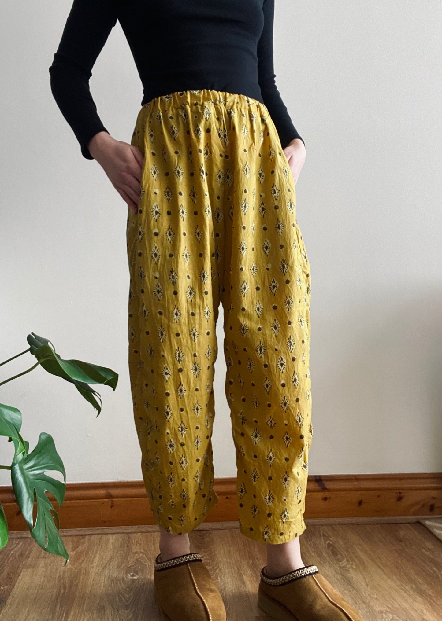 Yellow Block Print Trousers
